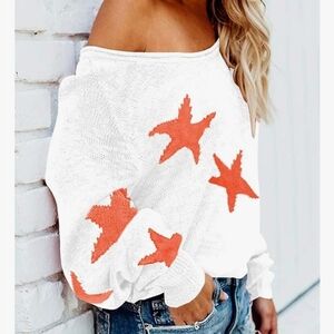 Scoop Neck Long Sleeve Star Pullover Sweater